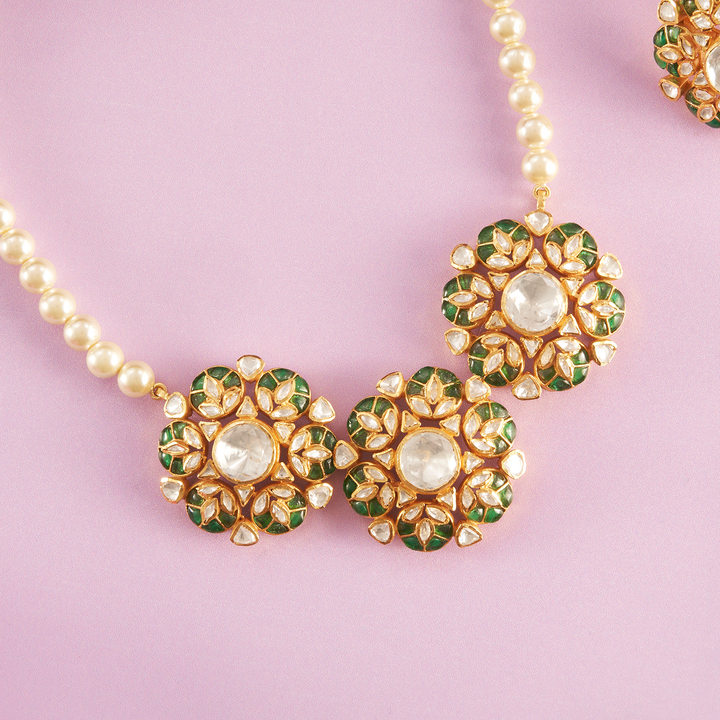 Graceful Moissanite Pearl Choker Necklace and Earring Set