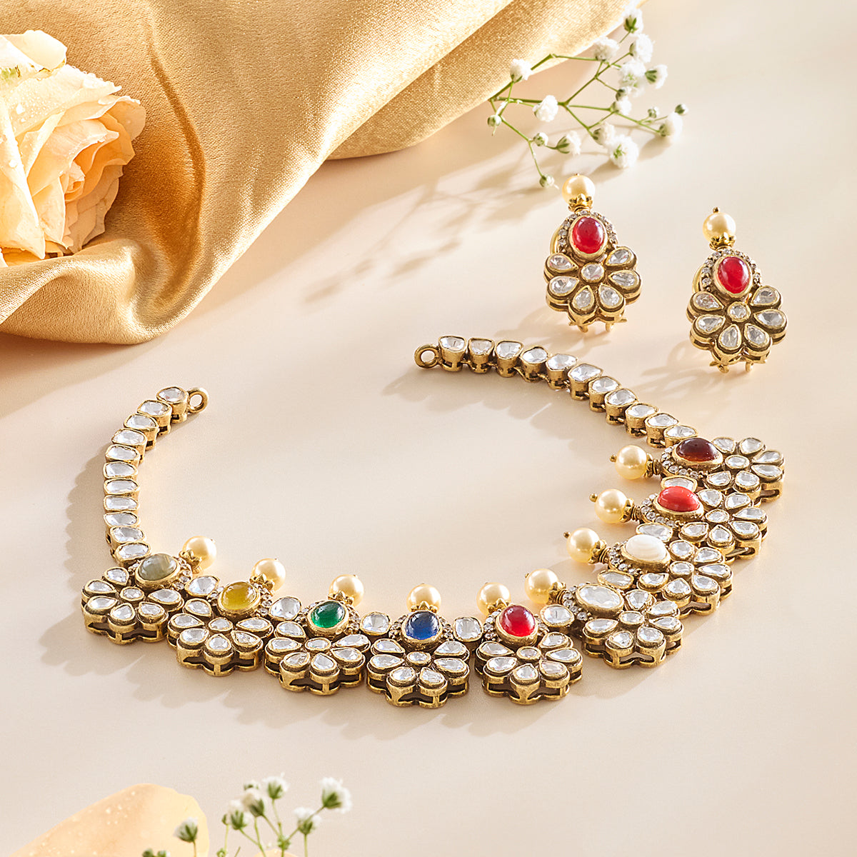 Elegant Navratna Necklace Set