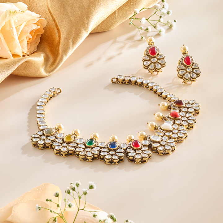 Elegant Navratna Necklace Set