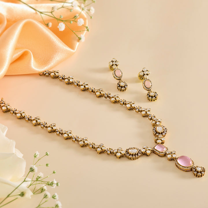 Elegance Victorian Moissanite Necklace Set in Pink