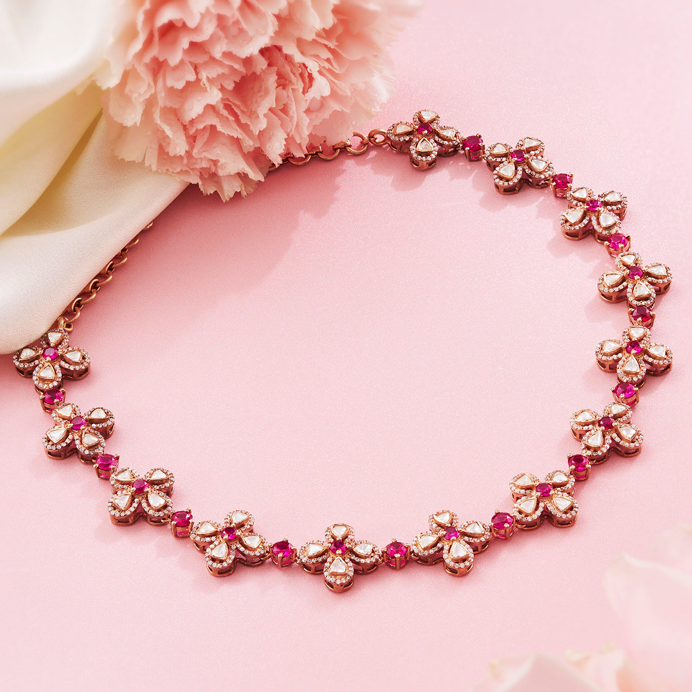 Victorian Stone Studded Necklace with Floral Design