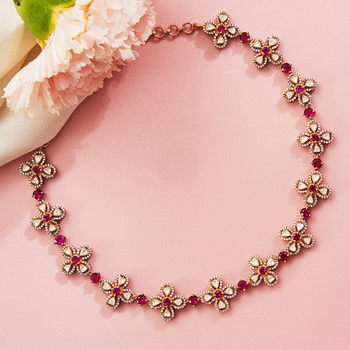 Victorian Stone Studded Necklace with Floral Design