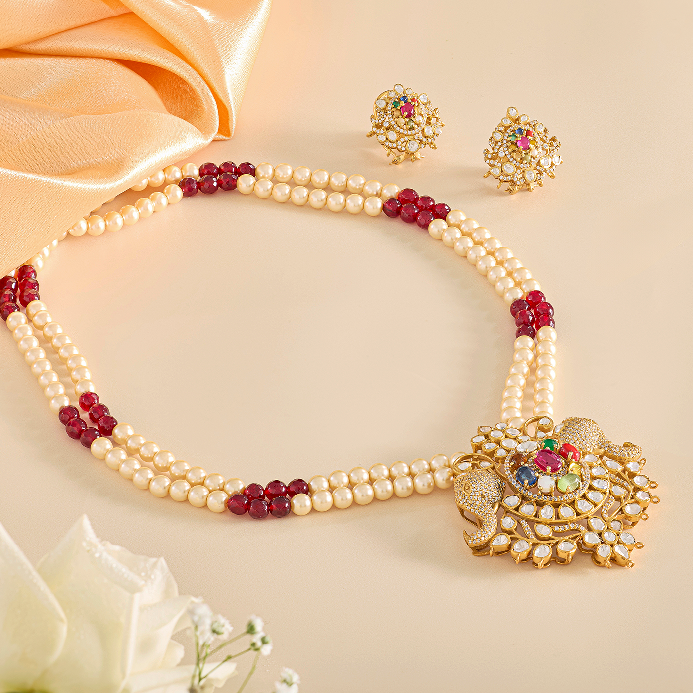 Vintage-Style Navratan Pendant Set