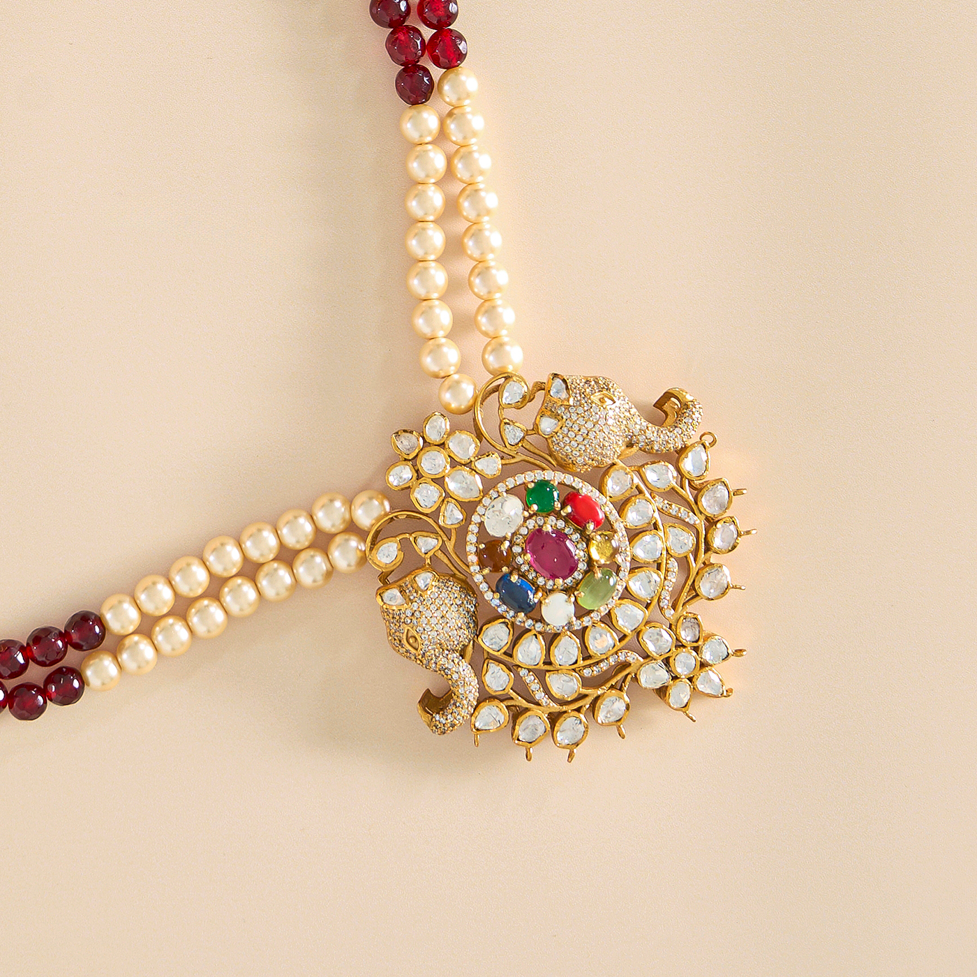 Vintage-Style Navratan Pendant Set