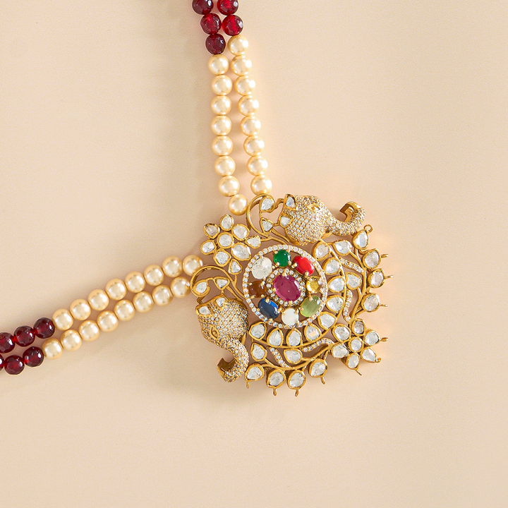 Vintage-Style Navratan Pendant Set