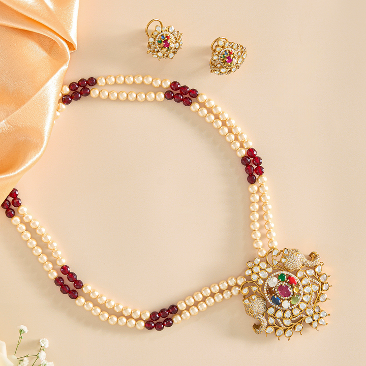 Vintage-Style Navratan Pendant Set