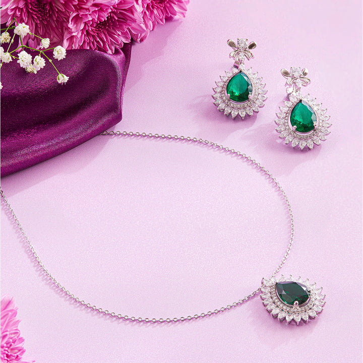 Verdant Green Teardrop Cubic Zirconia Necklace & Earring Set