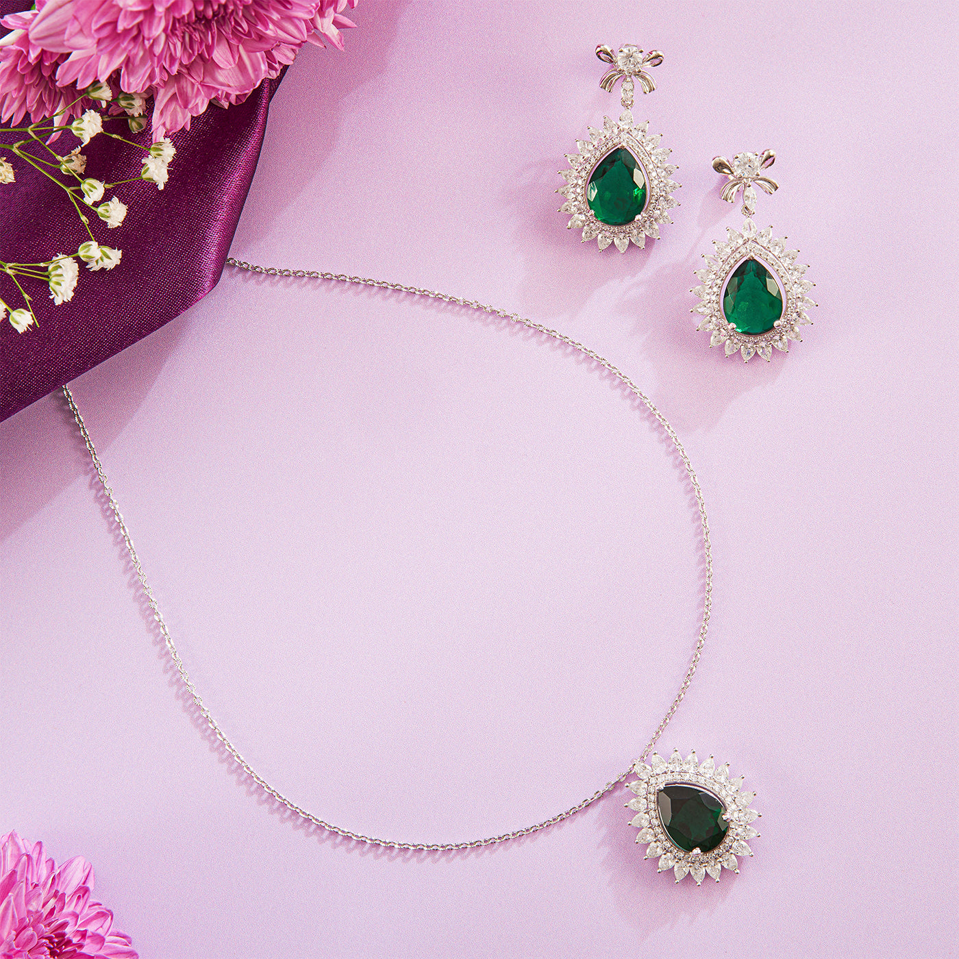 Verdant Green Teardrop Cubic Zirconia Necklace & Earring Set