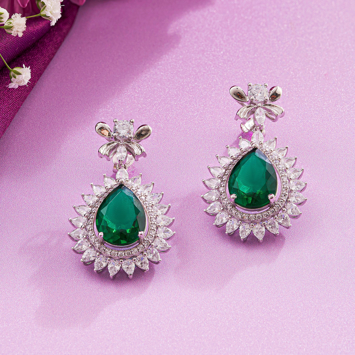 Verdant Green Teardrop Cubic Zirconia Necklace & Earring Set