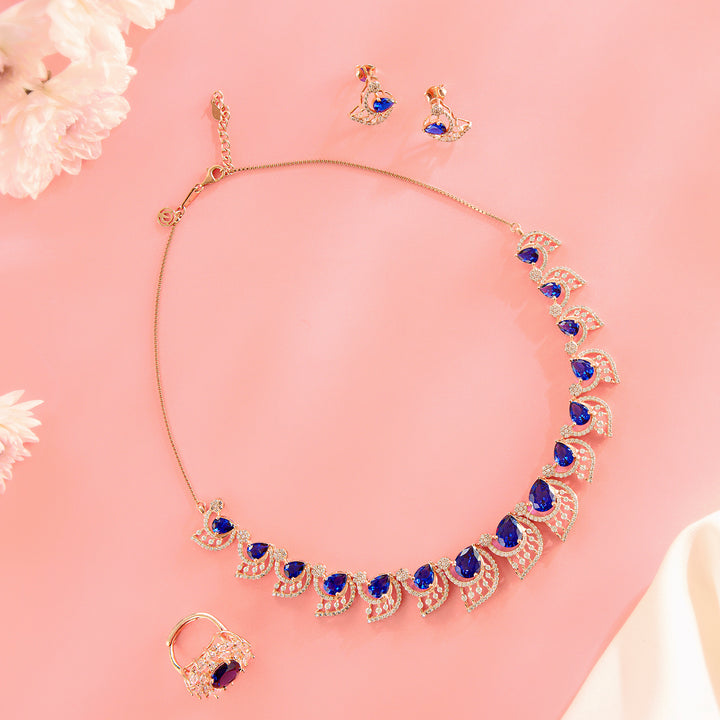 Blue Teardrop Necklace Set
