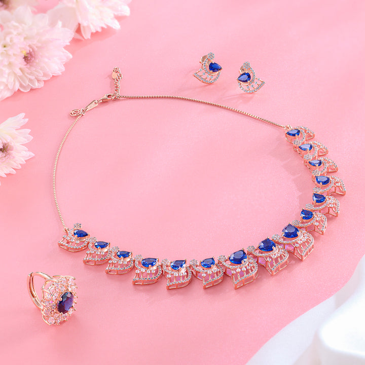 Blue Teardrop Necklace Set