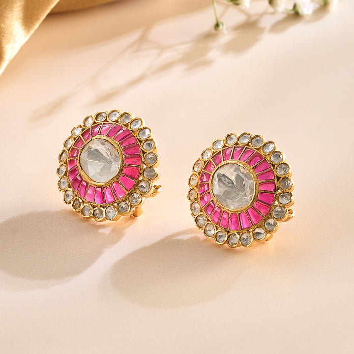 White & Pink Floral Stud Earrings
