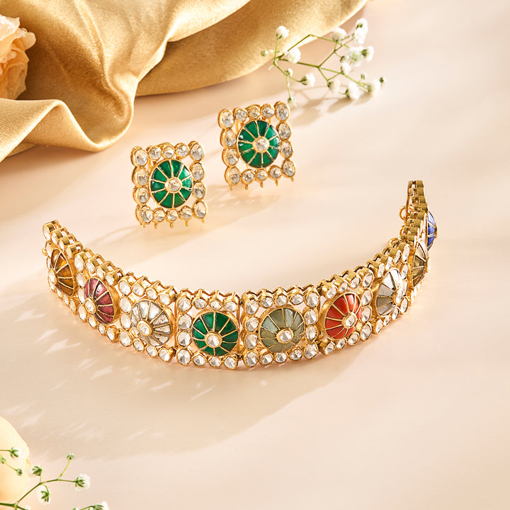 Regal Mosaic Multicolor Choker Necklace Set