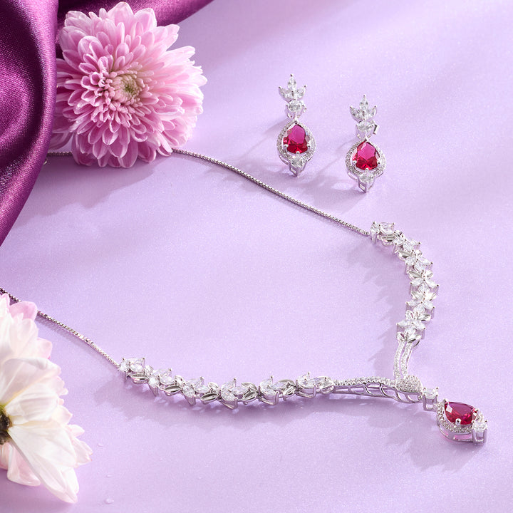 Blushing Splendour Red Teardrop Necklace & Earrings Ensemble