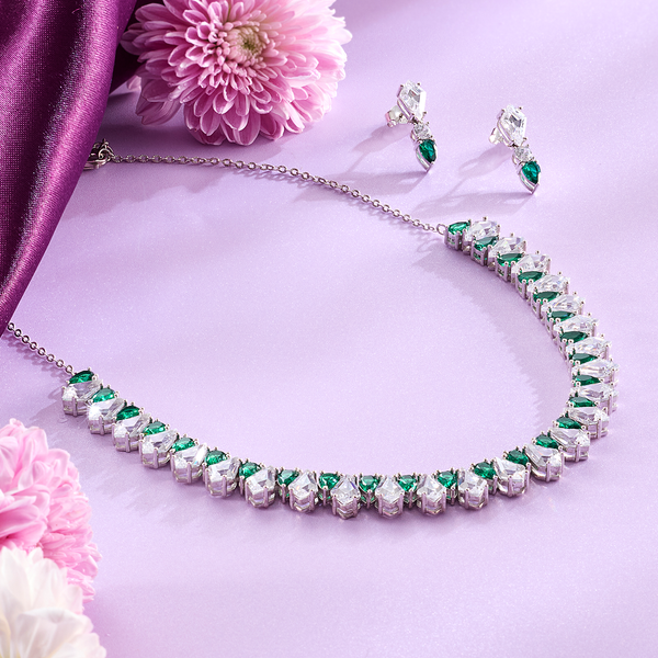 Emerald Radiance Green Stone Bridal Necklace & Earrings