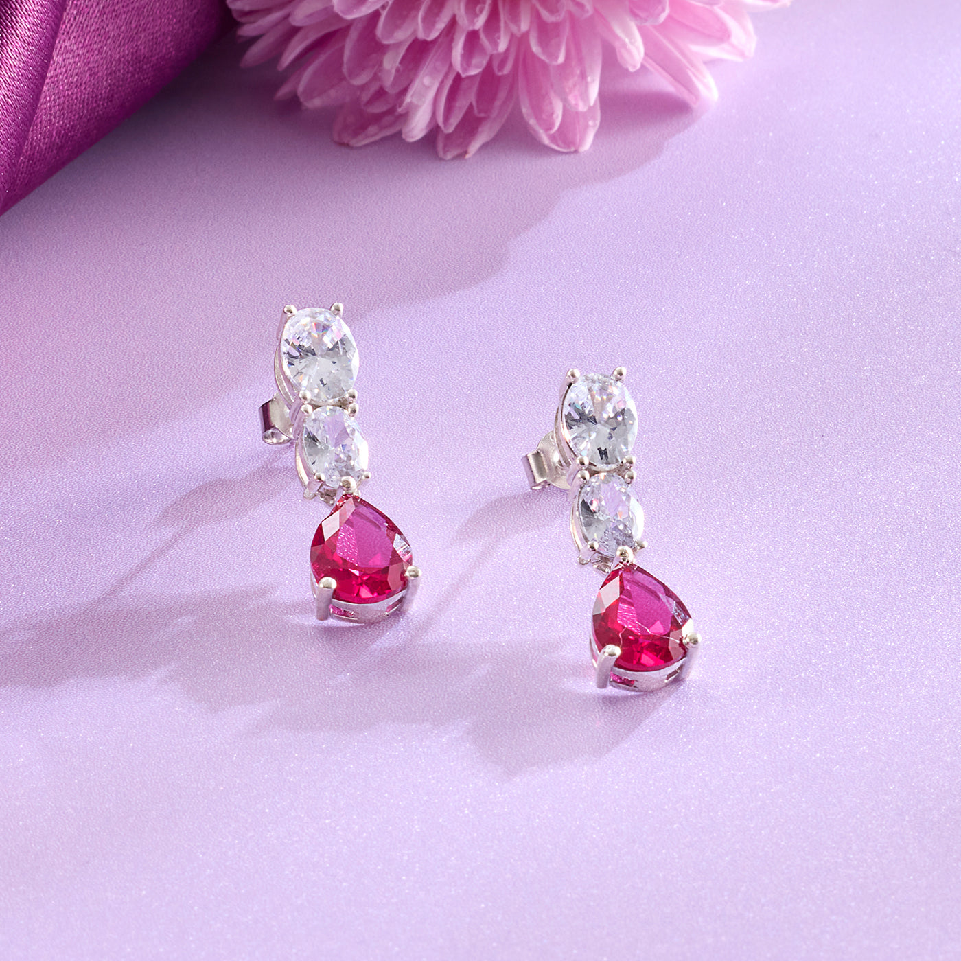 Radiant Red and White Cubic Zirconia Necklace Set