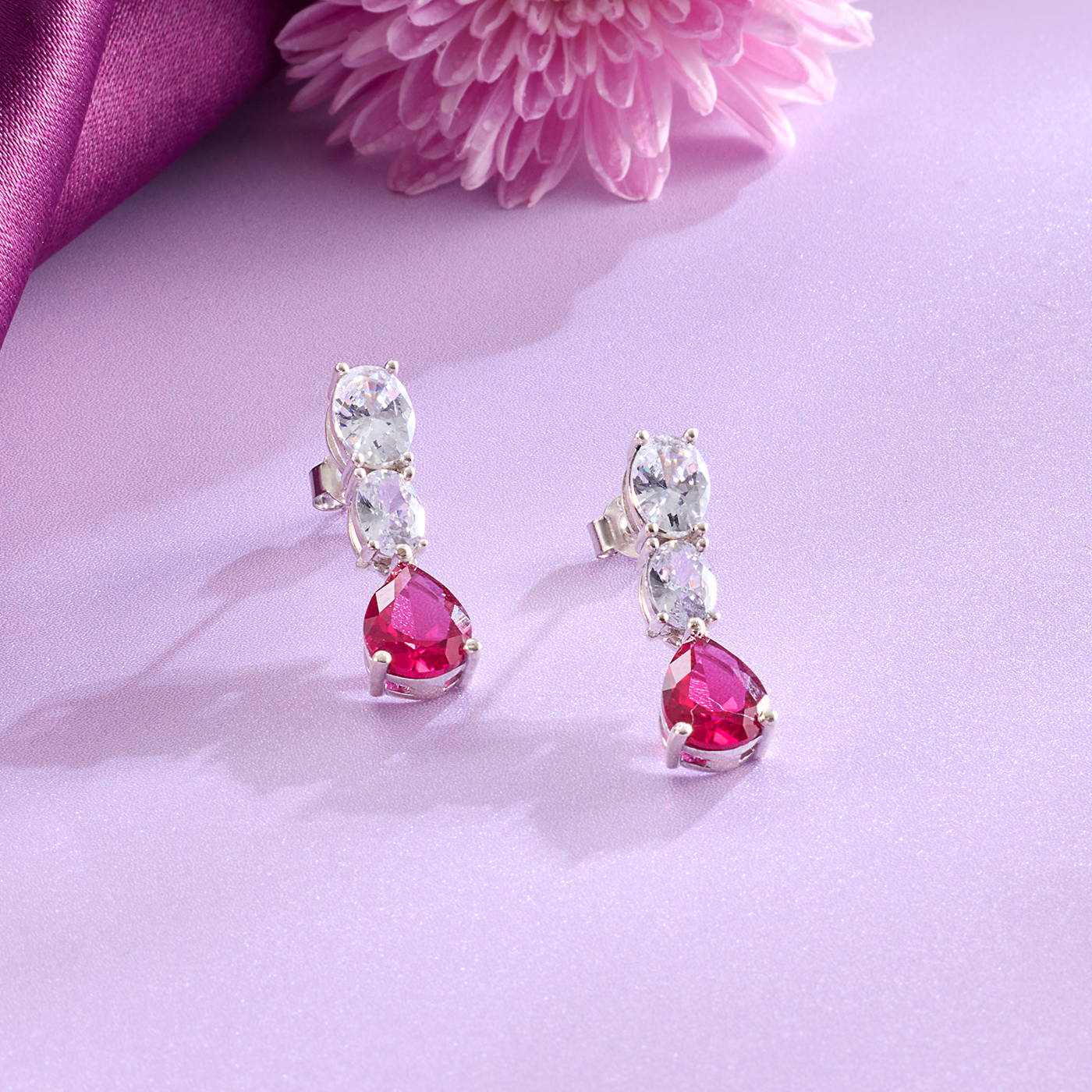 Radiant Red and White Cubic Zirconia Necklace Set