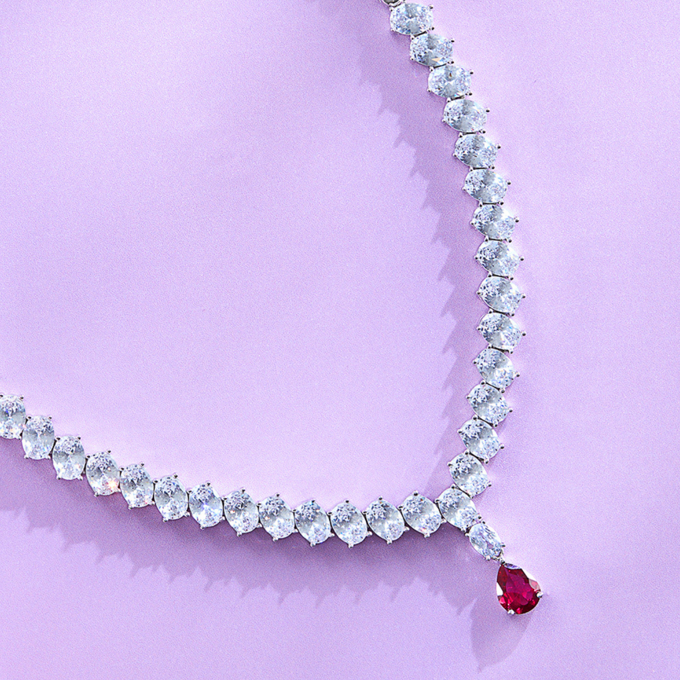 Radiant Red and White Cubic Zirconia Necklace Set