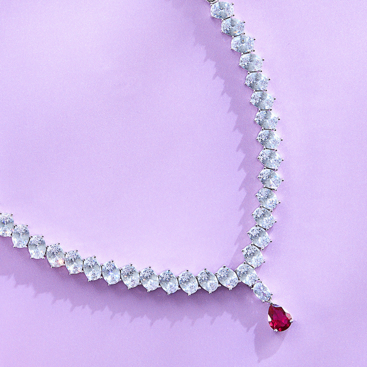 Radiant Red and White Cubic Zirconia Necklace Set