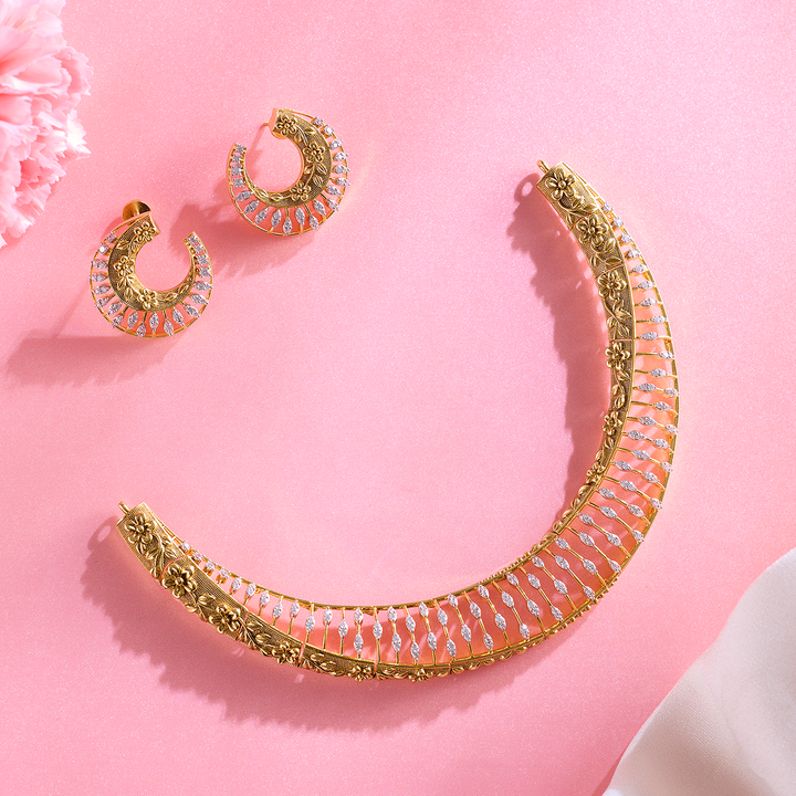 Elegant Gold-Plated White Stone Necklace Set