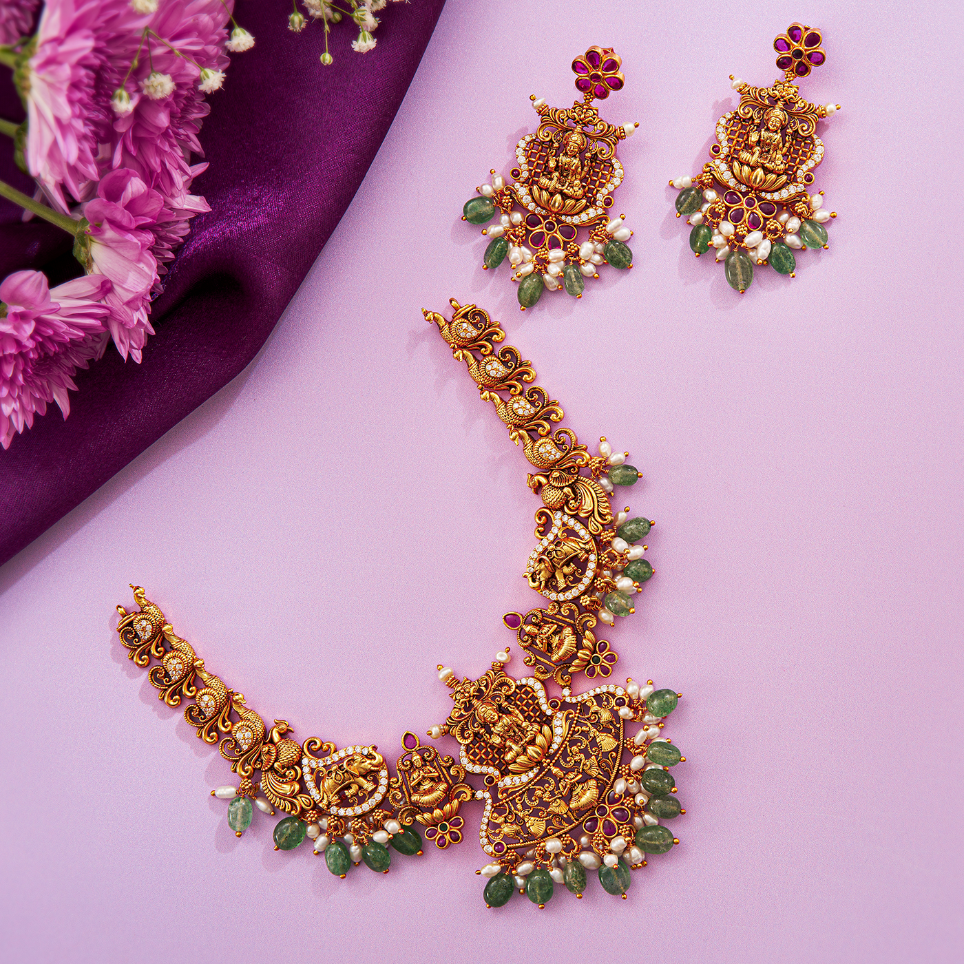 Timeless Lakshmi Antique Gold Short Necklace Set