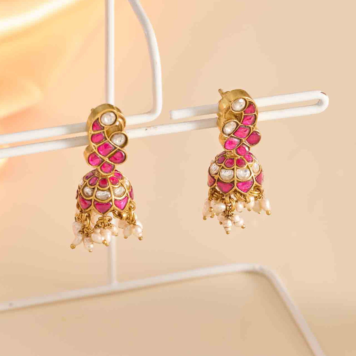 Ornate Pink Kundan Pendant Set with Traditional Jhumka Earrings