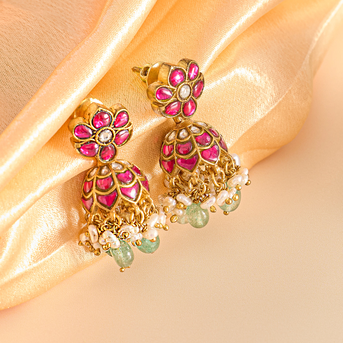 Lotus Bloom Kundan Necklace Set with Traditional Jhumkas