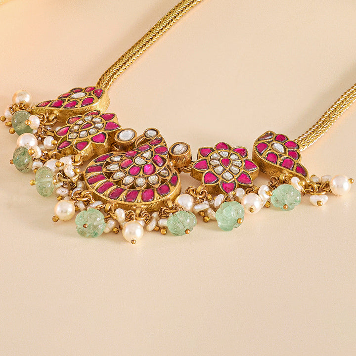 Lotus Bloom Kundan Necklace Set with Traditional Jhumkas