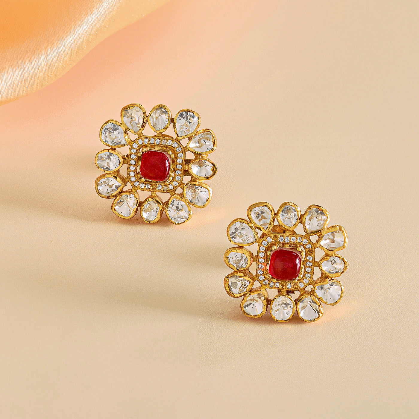 Majestic Layers Red Polki Pendant Necklace