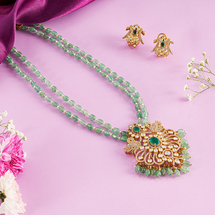 Verdant Layer Green Beaded Moissanite Pendant Necklace set