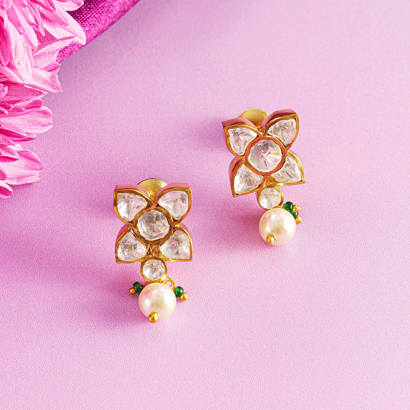 Luminous Golden Pearl Polki Necklace Set with Moissanite