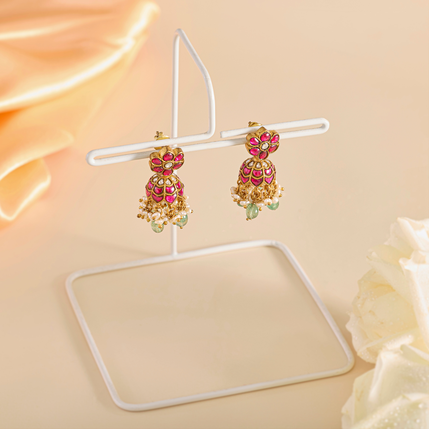 Lotus Bloom Kundan Necklace Set with Traditional Jhumkas