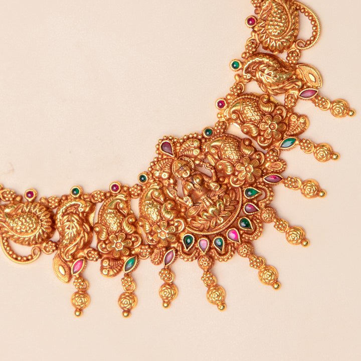 Gold Plated Lakshmi Temple Necklace Set with Earrings