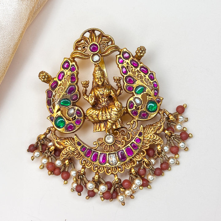 Graceful Antique Lakshmi Pendant with Semi-precious Stones