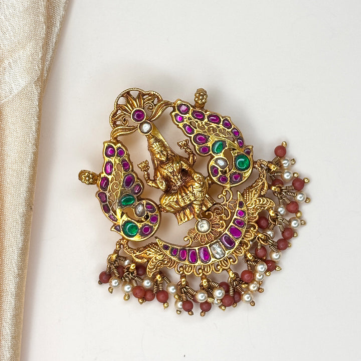 Graceful Antique Lakshmi Pendant with Semi-precious Stones