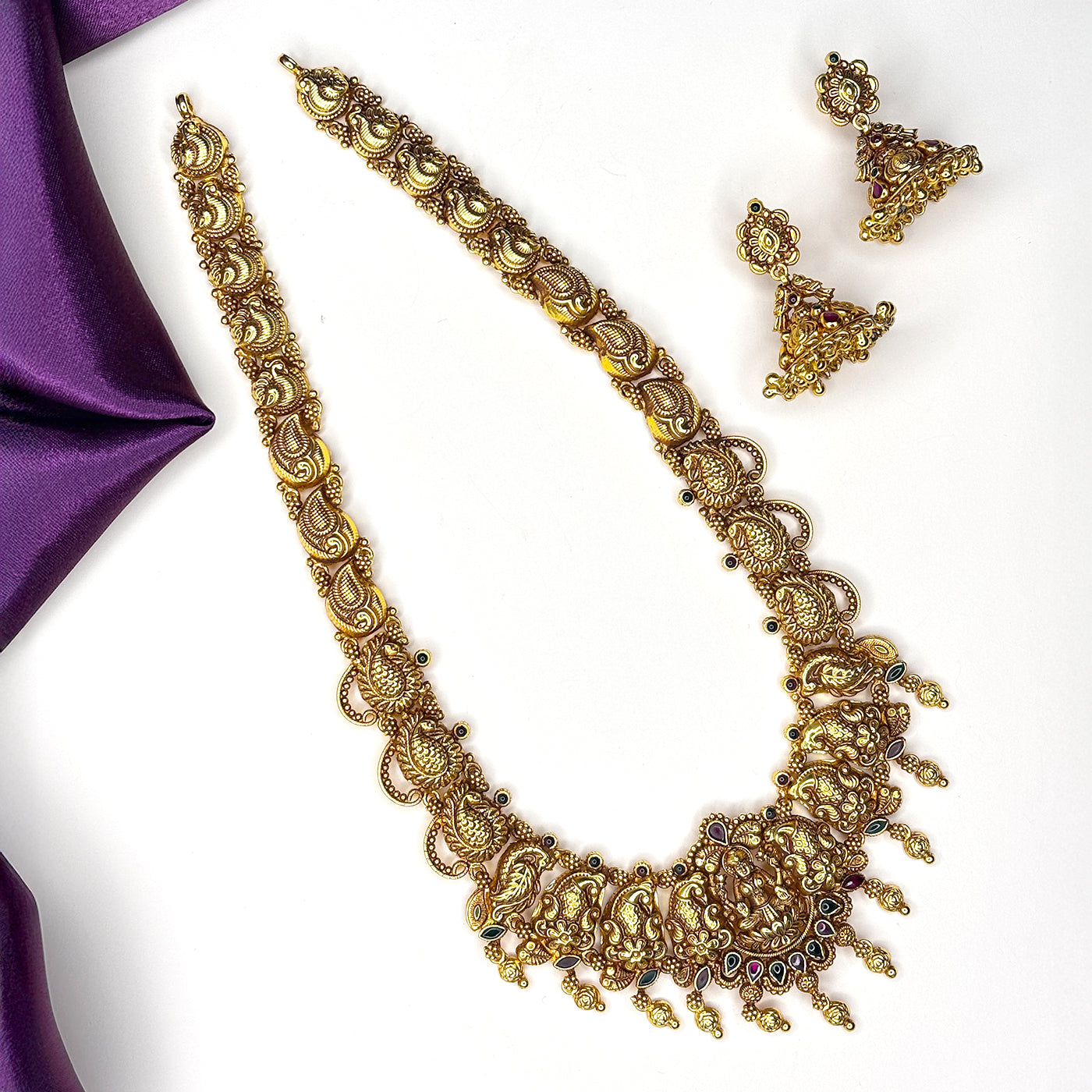 Lakshmi Peacock Necklace – Antique Gold Plated Set with Earrings