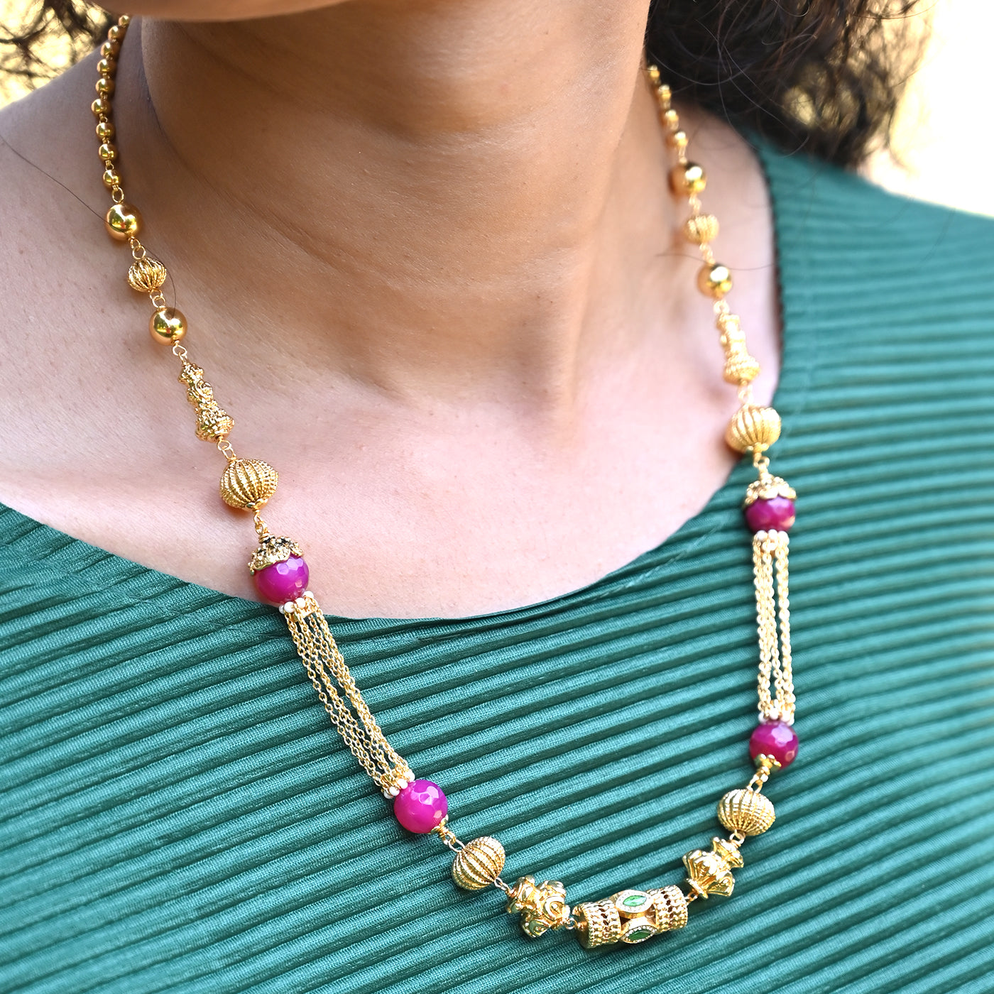 Pink Royal Mala with Gold Motifs