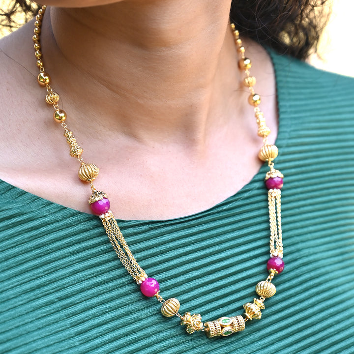 Pink Royal Mala with Gold Motifs