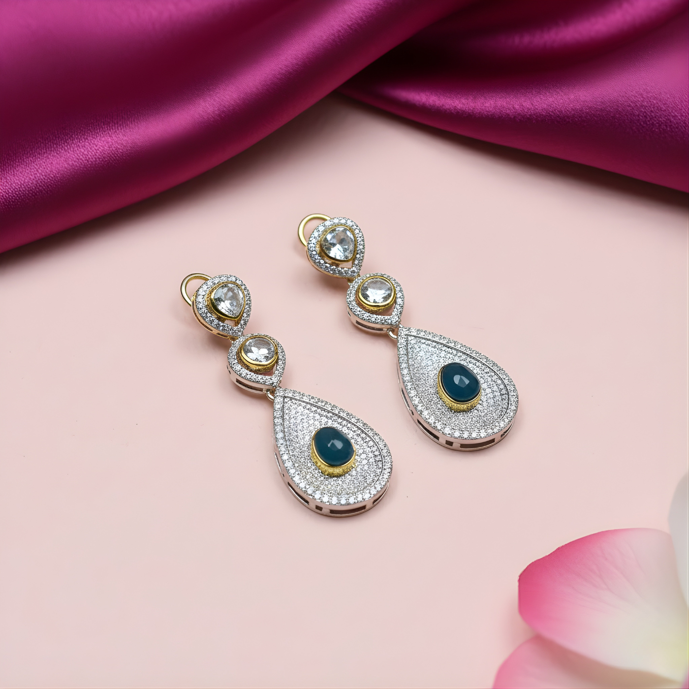 Beautiful Chandelier Earrings with Blue Stone