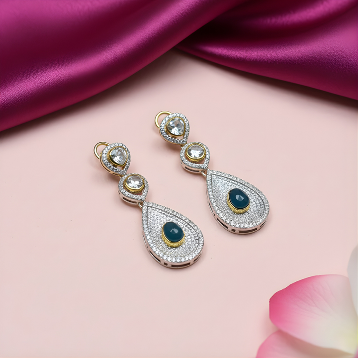 Beautiful Chandelier Earrings with Blue Stone