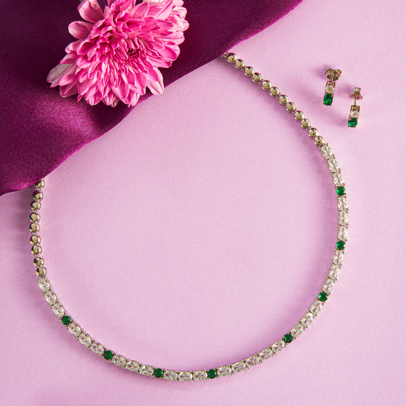 Brilliant White Stone Necklace & Earring Set in Sterling Silver