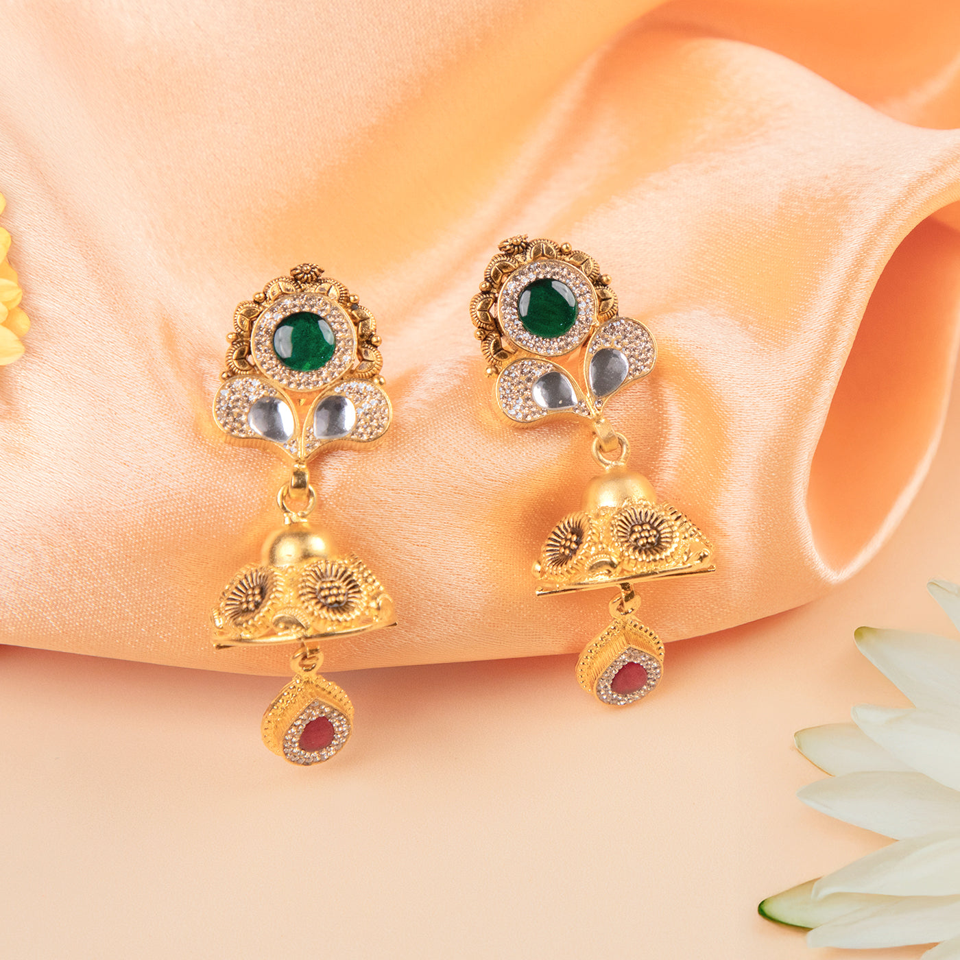 Gold Plated Necklace and Pink Drop Earring Set