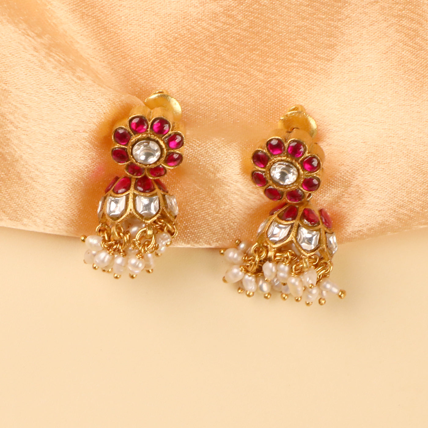Gold Plated Kundan Polki Necklace and Jhumka Set