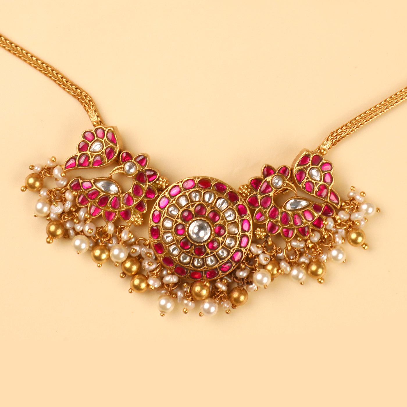 Gold Plated Kundan Polki Necklace and Jhumka Set