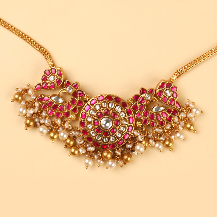 Gold Plated Kundan Polki Necklace and Jhumka Set