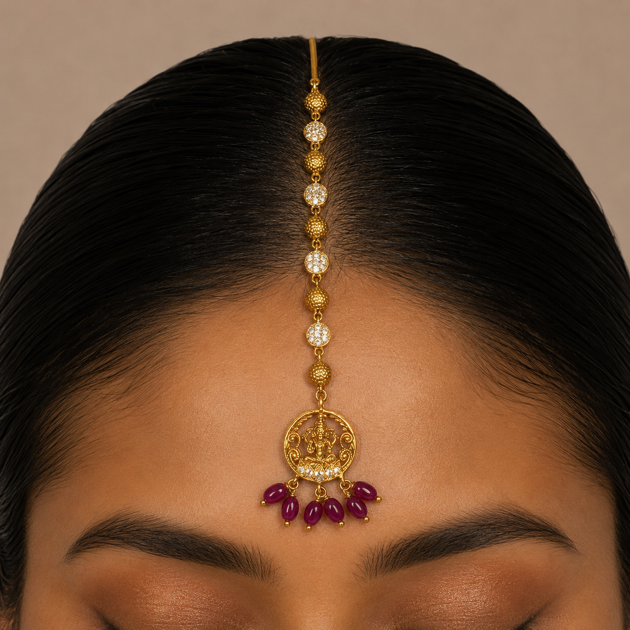 Lakshmi Red Bead Maang Tikka