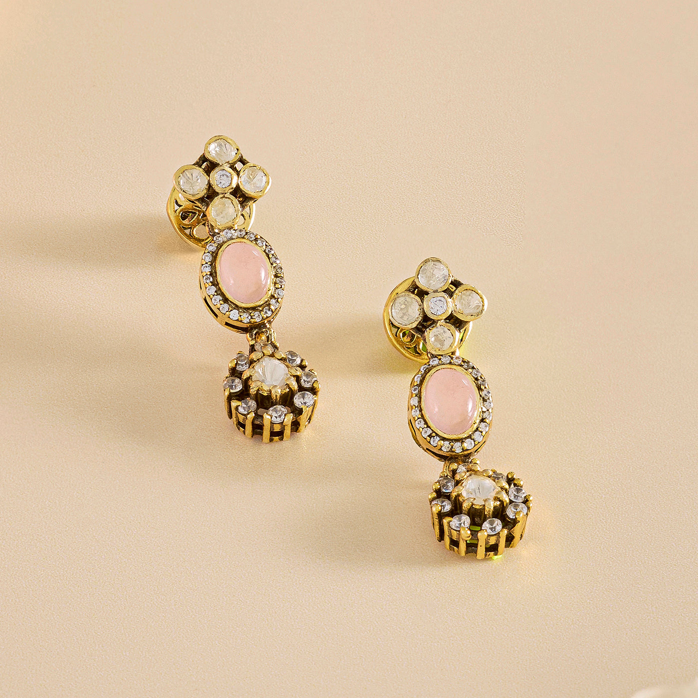 Elegance Victorian Moissanite Necklace Set in Pink