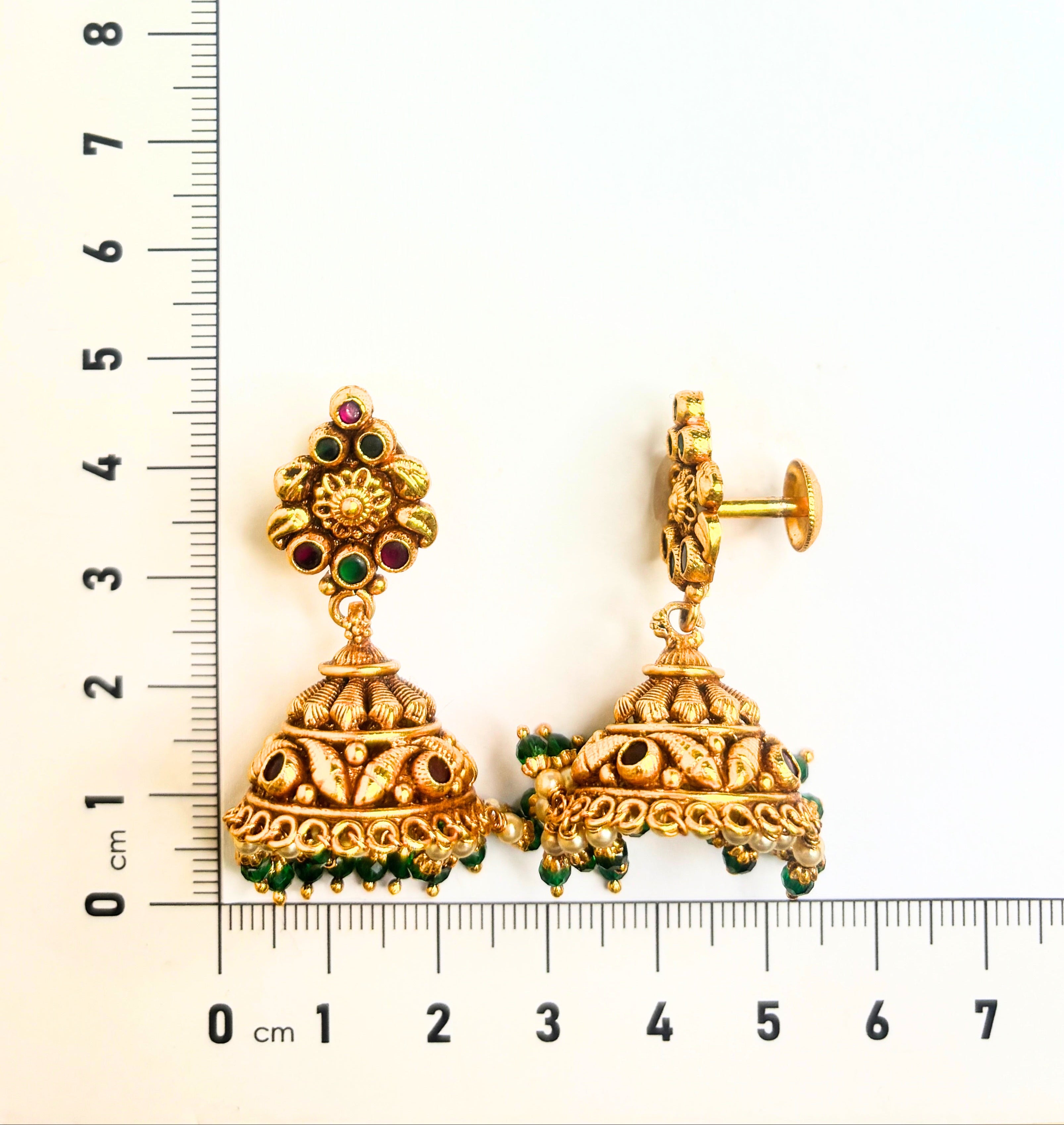 Green floral Bell Jhumkas