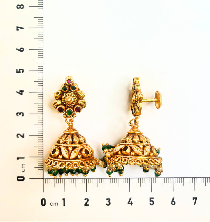 Green floral Bell Jhumkas