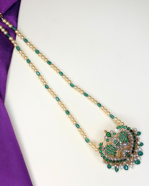 Gandaberunda kundan Crest Pendant with Beads Necklace